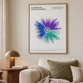 Spanish language learning poster in a reading corner, cool white edition in a light frame