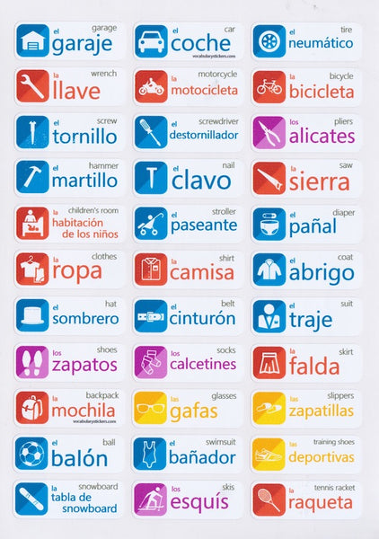 Spanish Vocabulary Learning Labels