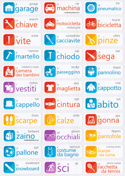 Italienisch Vokabelaufkleber<br>