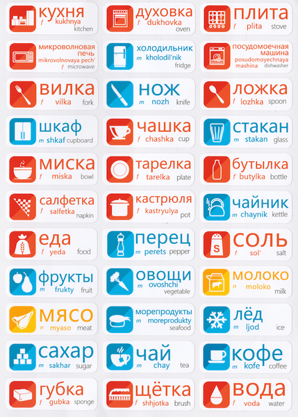 Russische Vokabelaufkleber zum Auswendiglernen